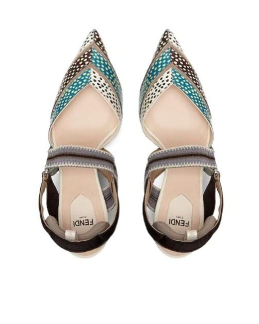 Fendi Metallic Colibr Printed High-Heel Slingback Pumps