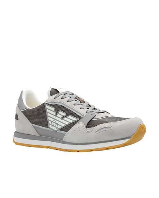 Emporio Armani Gray Panelled Low-Top Sneakers for men