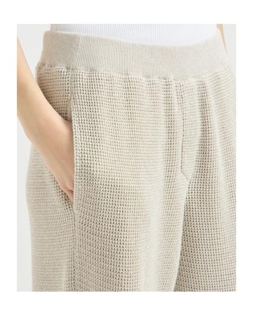 Brunello Cucinelli White Shimmering Mesh Knit Trousers