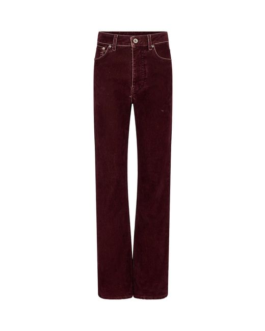 Rabanne Red High-Waist Straight-Leg Velvet Trousers