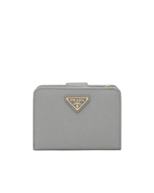 Prada Gray Triangle Logo Zip-Around Wallet
