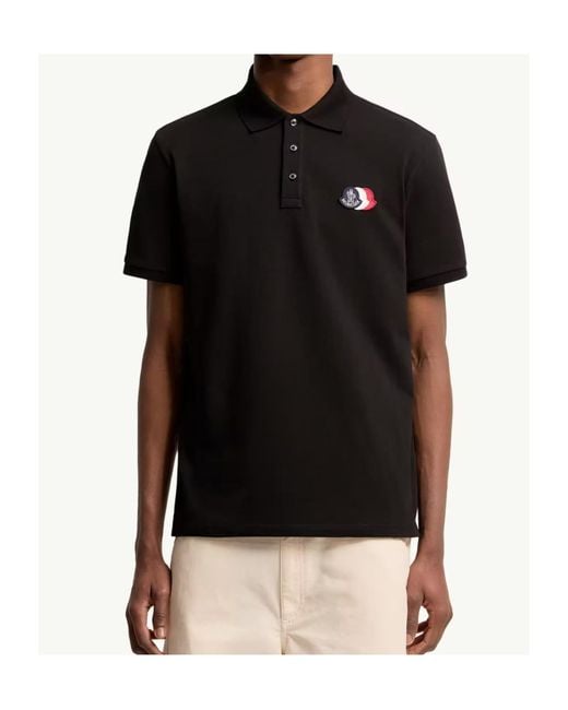 Moncler Black Logo Patch Short-Sleeved Polo Shirt for men