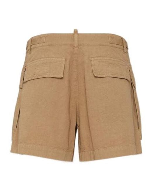 DSquared² Natural Icon-Printed Mid-Rise Cargo Shorts