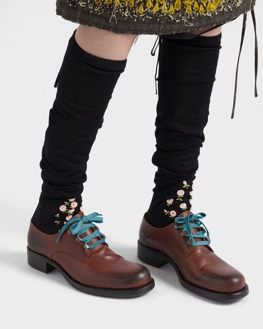 Prada Brown Antiqued Leather Lace-Up Shoes