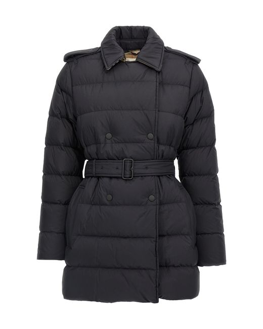 Burberry Black Double Breasted Belted Hooded Down Coat