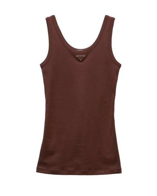 Prada Brown Ribbed Triangle Tank Top