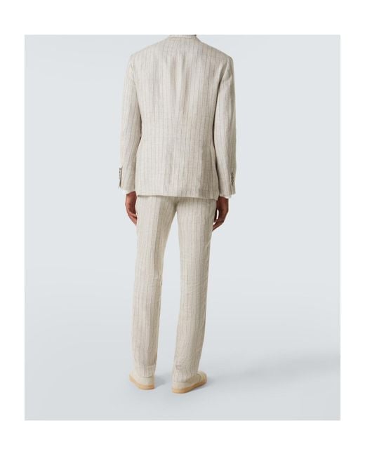 Brunello Cucinelli White Pinstripe Linen Suit for men