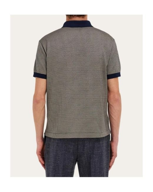 Ferragamo Gray Short Sleeve Micro Check Polo for men