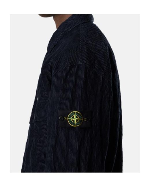 Stone Island Blue Logo Patch Long-Sleeved Overshirt for men