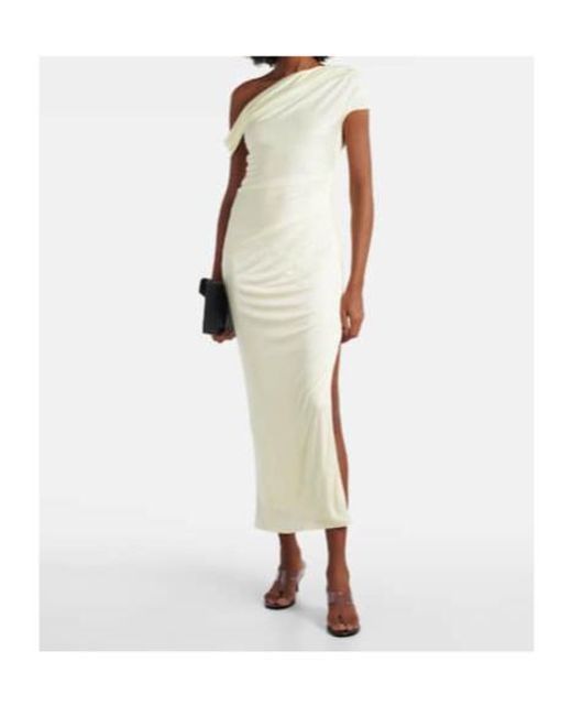 Galvan White Draped One-Shoulder Midi Dress