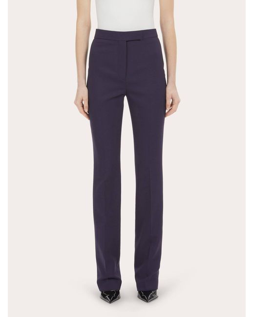Ferragamo Blue Front Pleated Wool Casual Pants