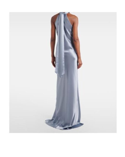 Galvan Blue Sienna Halterneck Satin Gown
