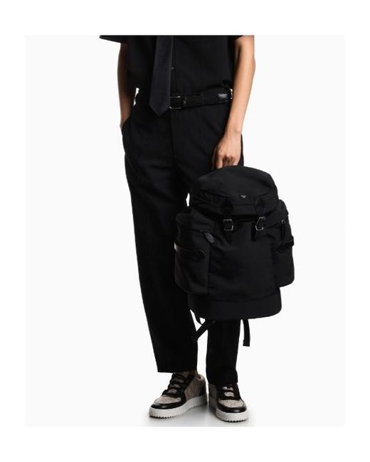 Emporio Armani Blue Logo Appliqué Flap Backpack for men