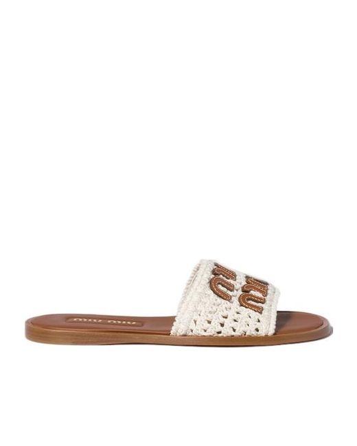 Miu Miu Brown Woven Logo Flat Sandals