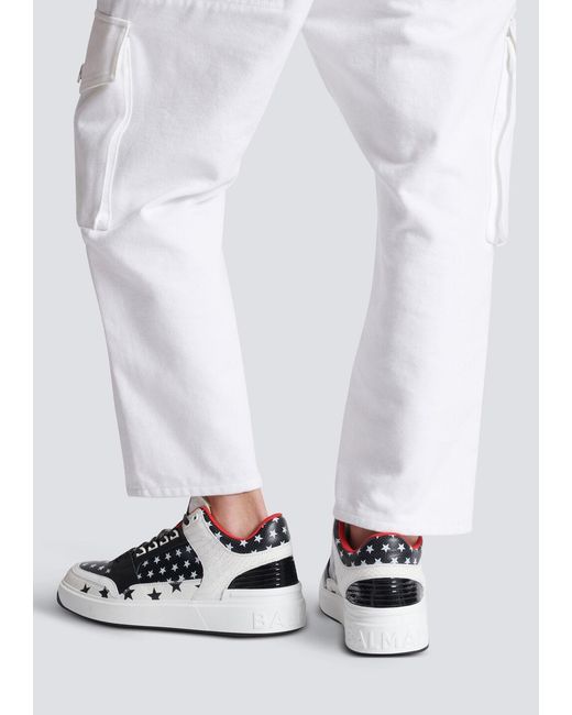 Balmain White B Court Star Printed Mid Top Sneakers for men