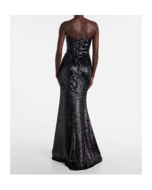 Elie Saab Black Sequined Strapless Silk-Blend Gown