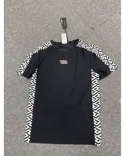 Versace Black La Greca Panel Short-Sleeve T-Shirt for men