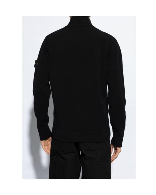 Stone Island Black Logo Patch Half-Zipped Jumper for men