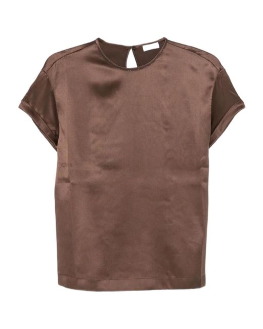 Brunello Cucinelli Brown Crystal-Embellishment Blouse