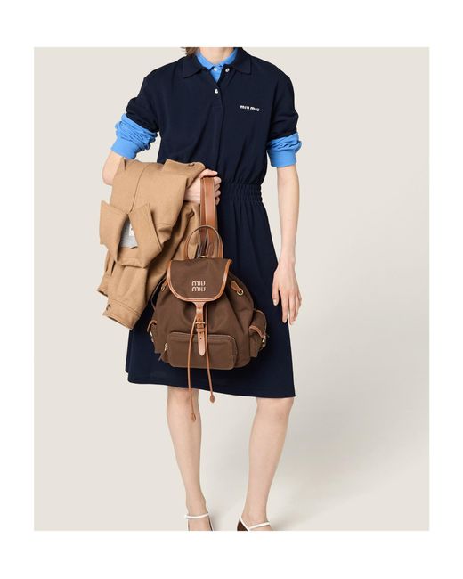 Miu Miu Brown Canvas And Leather Backpack