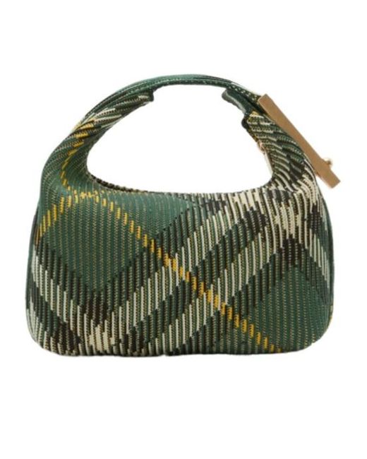 Burberry Green Peg Check-Pattern Zipped Mini Shoulder Bag