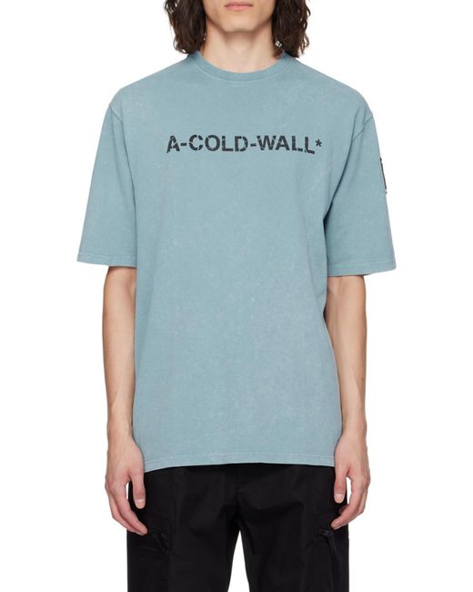 A_COLD_WALL* Blue Overdye Logo-Print T-Shirt for men