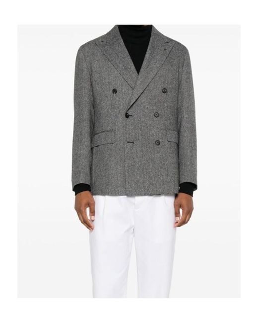 Tagliatore Gray Herringbone Double-Breasted Blazer for men