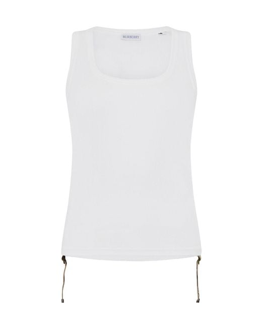 Burberry White Ruched Buckle Tank Top