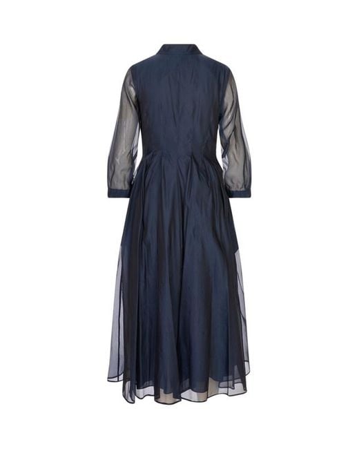Max Mara Blue Collared Long-Sleeved Dress