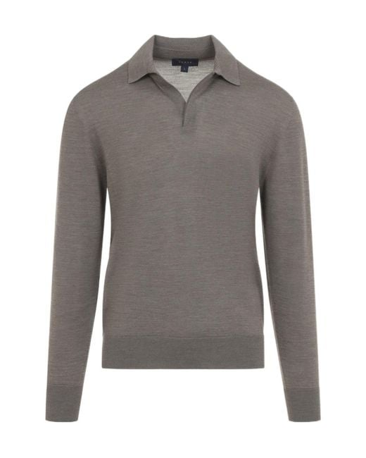 Sease Gray Lasca Knit Long-Sleeve Polo Shirt for men