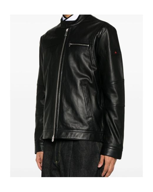 Peuterey Black Calfskin Jacket With Contemporary Stand Collar for men