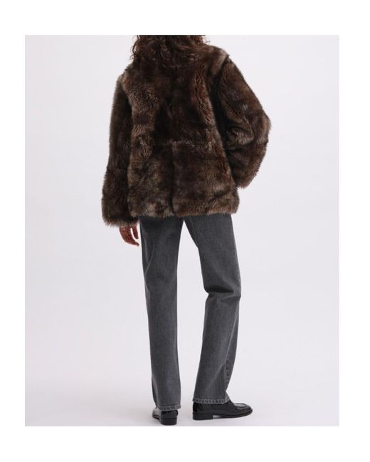REMAIN Birger Brown High-Necked Woolen Fur Coat