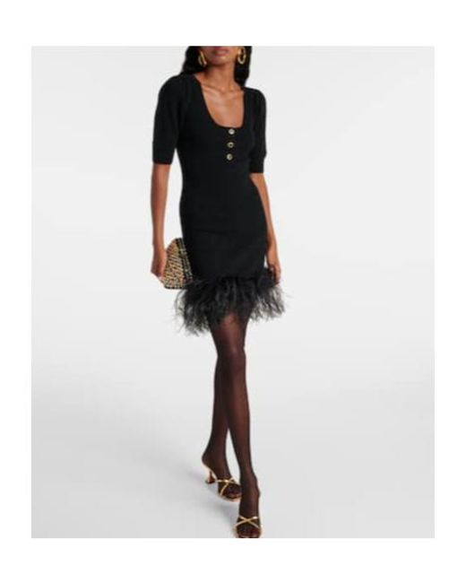 Alessandra Rich Black Feather-Trimmed Wool Minidress