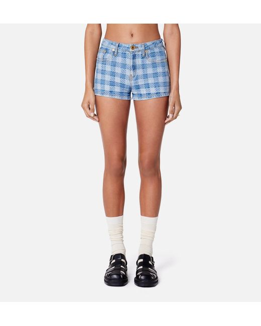 AMI Blue Ami Check Patterned Denim Shorts