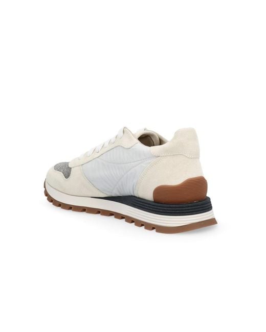 Brunello Cucinelli White Panelled Low-Top Sneakers
