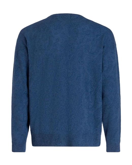 Etro Blue Logo-Embroidered Crewneck Knitted Jumper for men