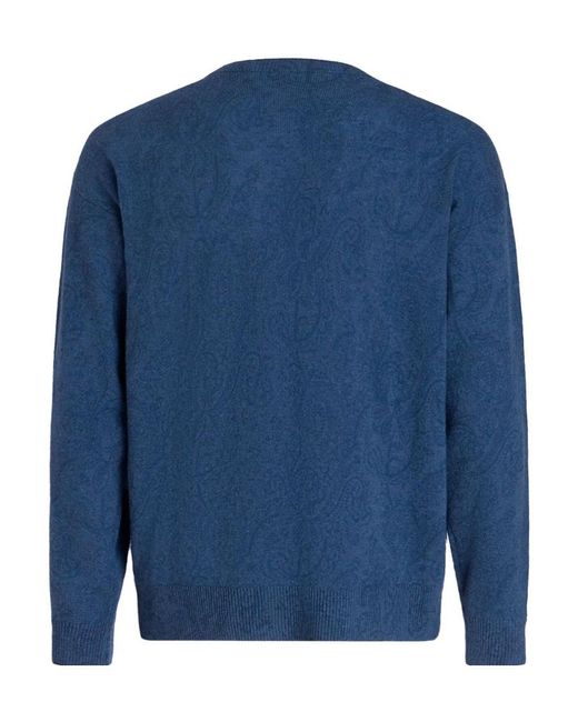 Etro Blue Logo-Embroidered Crewneck Knitted Jumper for men