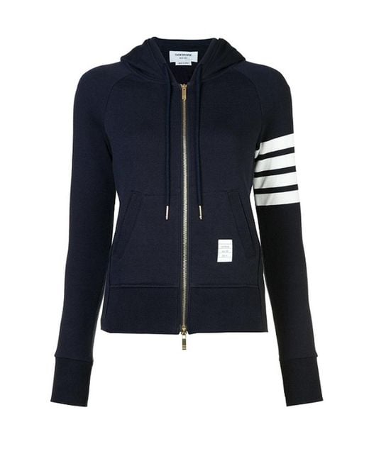 Thom Browne Blue 4-Bar Striped Zip-Up Hoodie