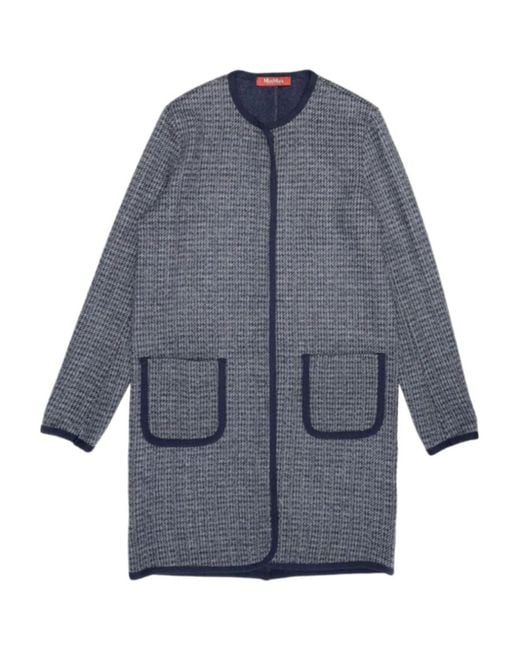 Max Mara Blue Long Sleeved Coat With Round Neck