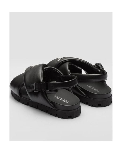 Prada Black Padded Nappa Leather Crisscross Sandals for men