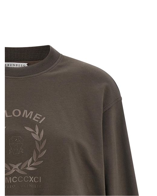 Brunello Cucinelli Brown Logo Printed Crewneck Sweatshirt