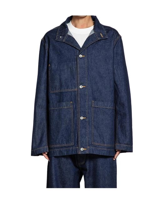 Studio Nicholson Blue Crinkle Denim Jacket for men