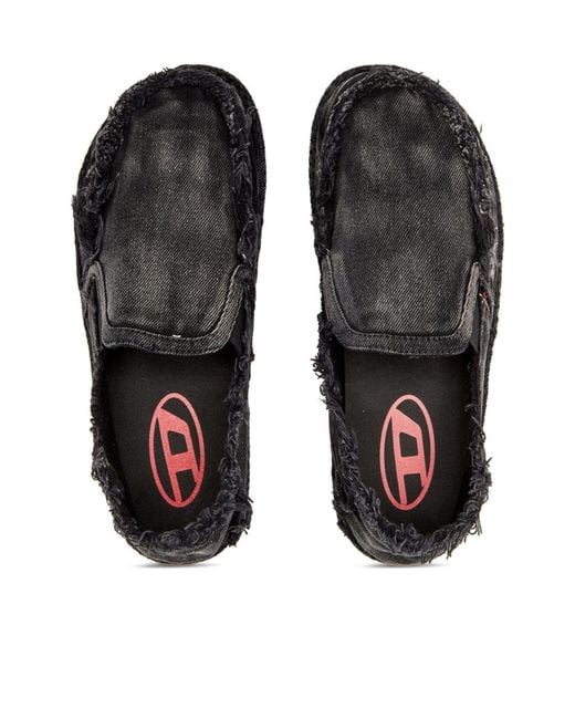 DIESEL Black D-Lukas Frayed Loafers for men