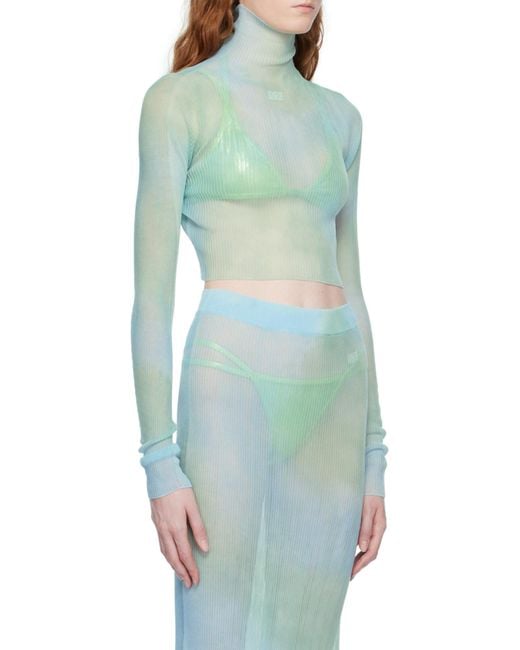 Off-White c/o Virgil Abloh Blue Tie-Dye Turtleneck Cropped Top