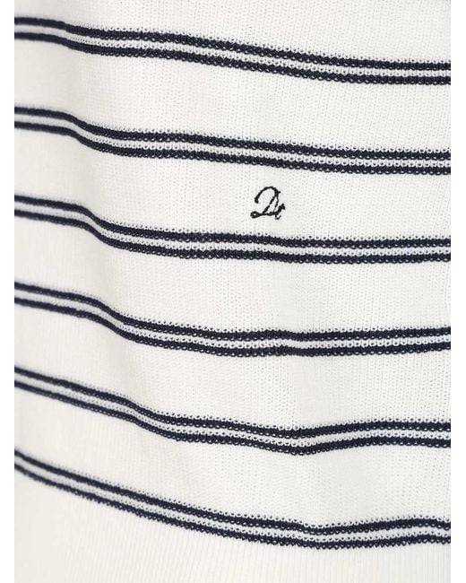 DUNST White Striped Short Sleeve Polo Knitted Top for men