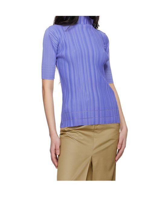 Pleats Please Issey Miyake Blue Drop Shoulder Turtleneck