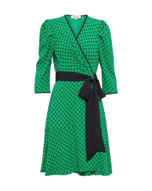 Diane von Furstenberg Green Charlene Polka-Dot Minidress