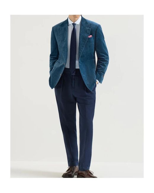 Brunello Cucinelli Blue Denim-Effect Cotton Velvet Tailor Blazer With Peak Lapels for men