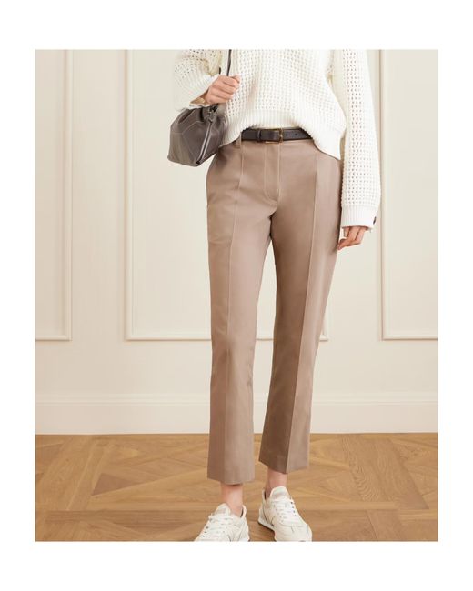 Brunello Cucinelli Natural Concealed-Fastening Cigarette Trousers