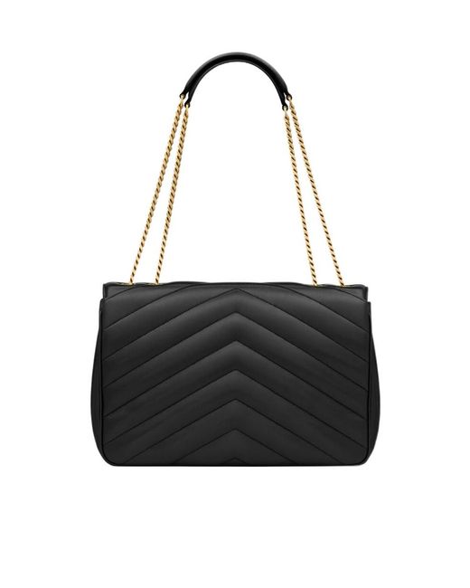 Saint Laurent Black Loulou Foldover Top Large Shoulder Bag